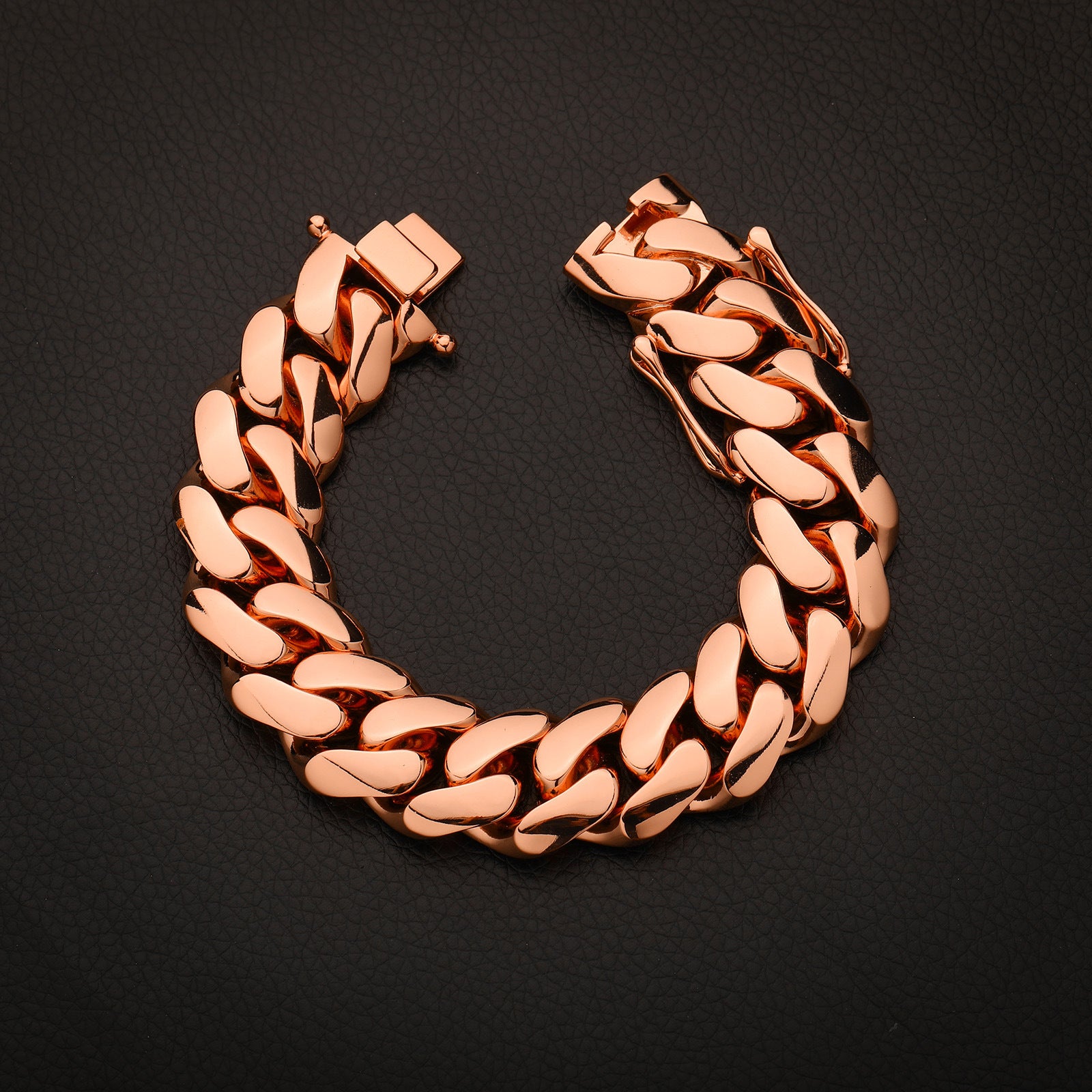 18-22mm Rose Gold Cuban Link Chain and Bracelet Set