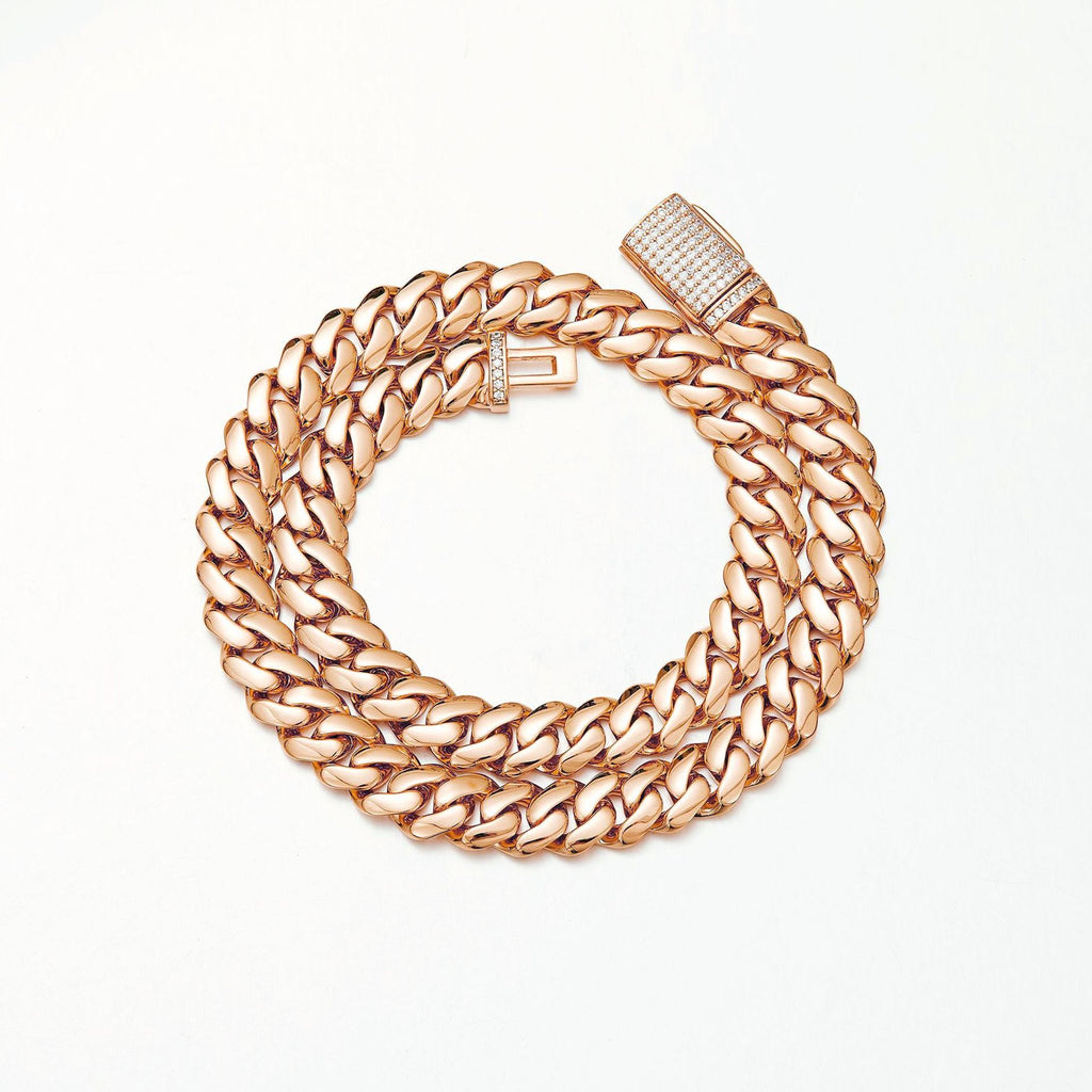 18-22mm Cuban Link Chain and Bracelet with Diamond Clasp Set in Gold and Rose Gold