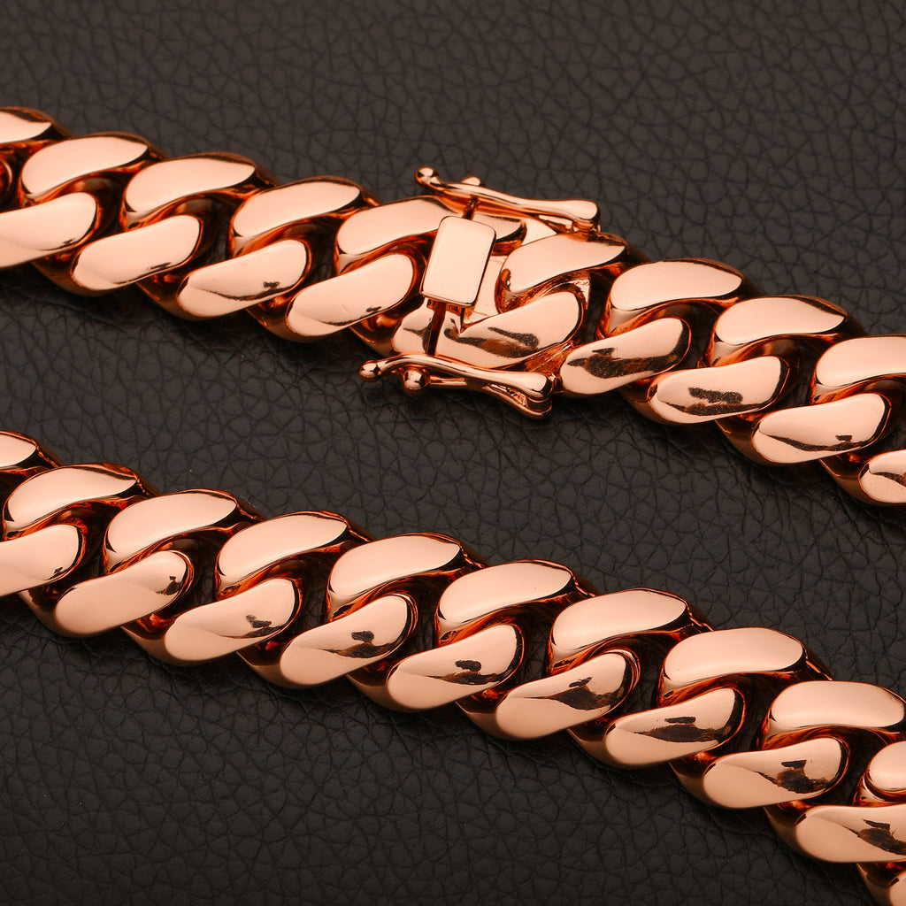 18-22mm Rose Gold Cuban Link Chain and Bracelet Set