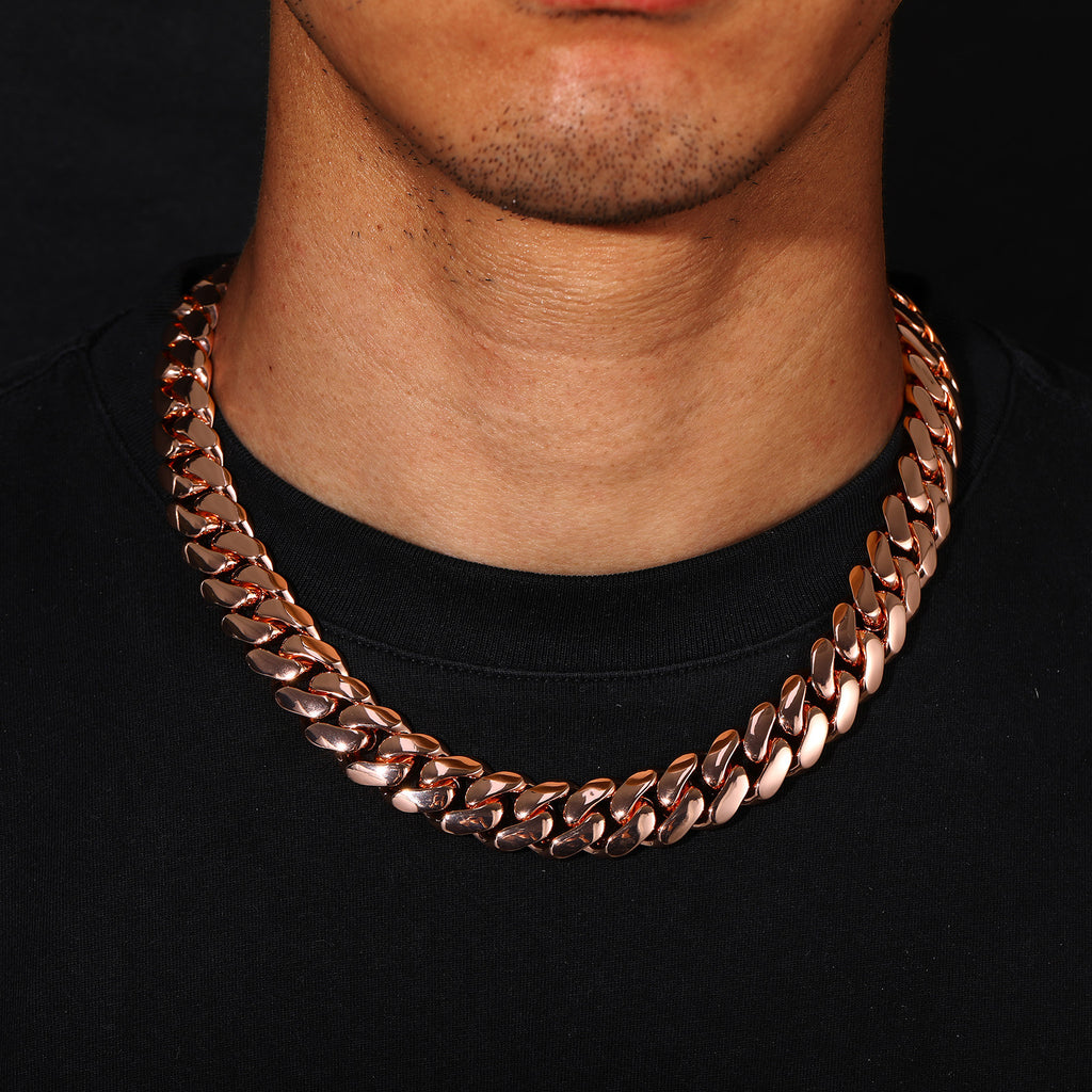 18-22mm Rose Gold Cuban Link Chain and Bracelet Set