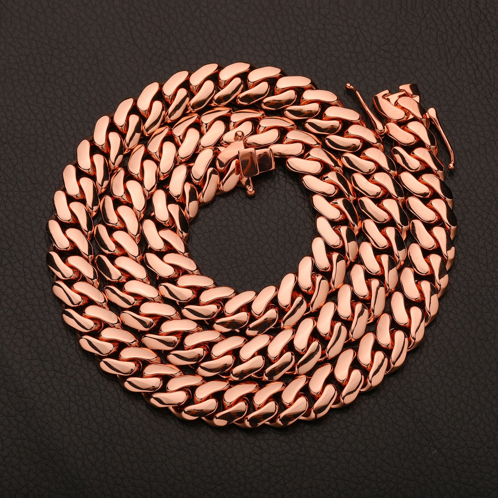 18-22mm Rose Gold Cuban Link Chain and Bracelet Set