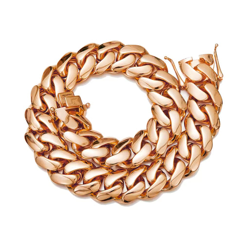 18-22mm Rose Gold Cuban Link Chain and Bracelet Set