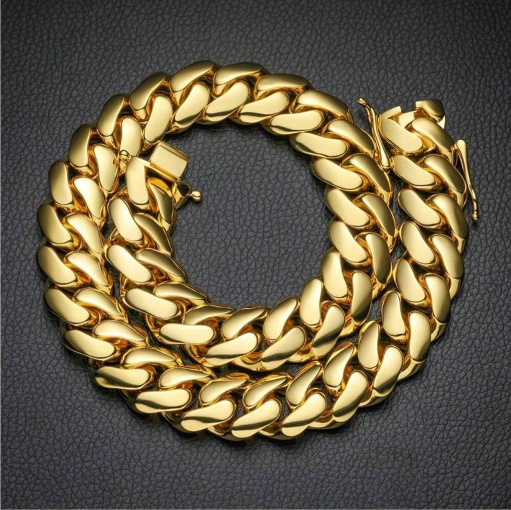 18-22mm Gold Cuban Link Chain and Bracelet Set